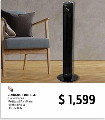 Sodimac Homecenter Ventilador torre 46" 42w 3vel timer oferta