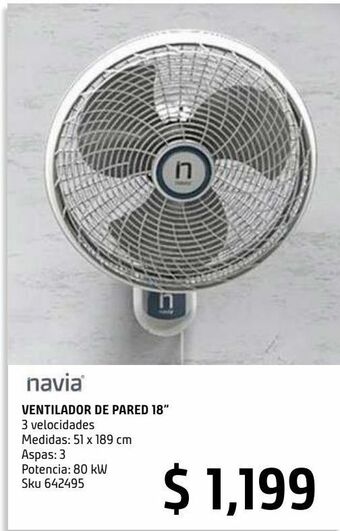 Ventilddor de pared 18" navia 3 velocidades con control manual