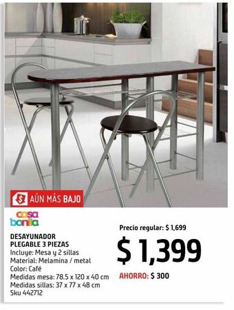 Sodimac Homecenter Desayunador plegable con dos sillas wengue oferta