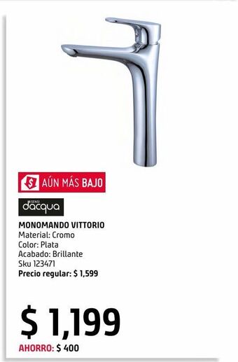 Sodimac Homecenter Monomando de lavabo alto vittorio oferta