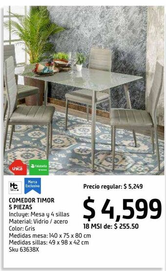 Sodimac Homecenter Comedor vidrio 4 puestos timor oferta