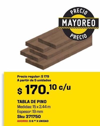 Tabla de pino segunda 19mmx15cmx2.44m