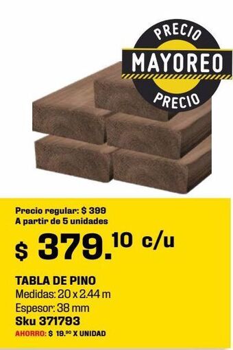 Tabla de pino segunda 38mmx20cmx2.44m