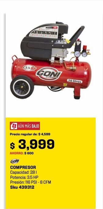 Sodimac Homecenter Compresor de 3.5 hp 28 l oferta