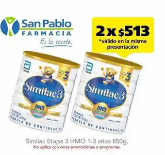 Farmacia San Pablo Similac etapa 3 hmo 1-3 años 850g x 2un oferta