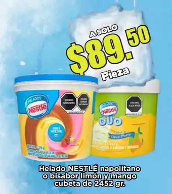 Helado NESTLE Napolitano o Bisabor Limon y Mango Cubeta de 2452 gr