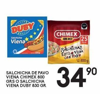 Alsuper Salchicha de pavo viena chimex 800g o salchicha viena duby 830g oferta