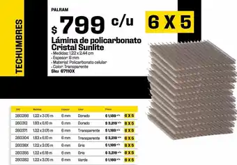 Sodimac Homecenter Policarbonato sunlite cristal 6mm 1.22 x 2.44m oferta