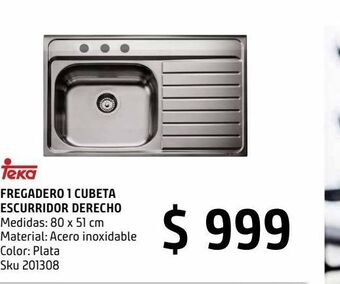 Sodimac Homecenter Fregadero 1 cubeta escurridor derecho 800.510 oferta