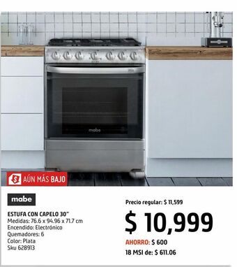 Estufa de piso mabe 30 pulgadas wem7659cfis1
