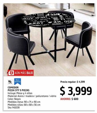 Sodimac Homecenter Set comedor negro 5 piezas oferta