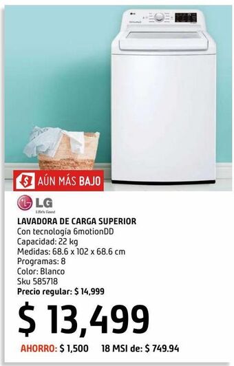 Sodimac Homecenter Lavadora lg 22 kg carga superior blanca wt22wt6h oferta