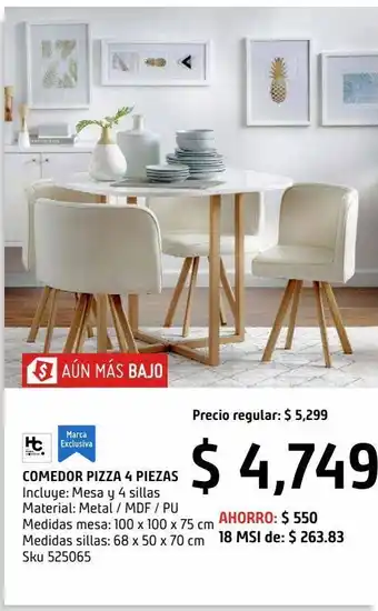 Sodimac Homecenter Comedor pizza blanco/natural mesa más 4 sillas oferta
