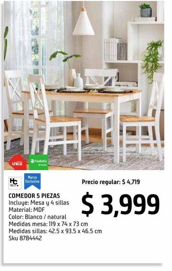Sodimac Homecenter Set comedor mesa con 4 sillas blanco oferta