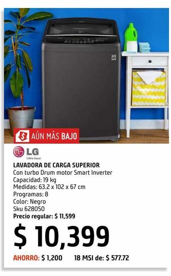 Sodimac Homecenter Lavadora carga superior lg automatica 19 kg wt19mbb color acero negro oferta
