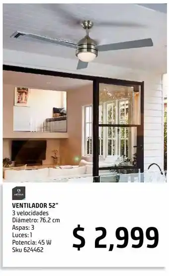 Sodimac Homecenter Ventilador 52" 3 aspas con luz oferta