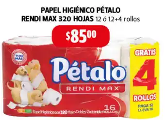 Farmacias Guadalajara Papel Higiénico Pétalo Rendi Max 320 Hojas oferta