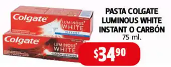 Farmacias Guadalajara Pasta Colgate Luminous White Instant o Carbón 75ml oferta