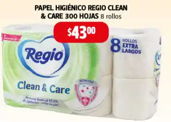 Farmacias Guadalajara Papel Higiénico Regio Clean & Care 300 Hojas oferta