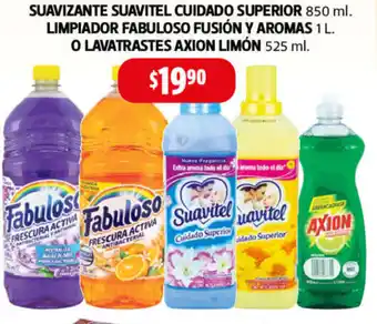 Farmacias Guadalajara Suavizante Suavitel Cuidado Superior 850ml Limpiador Fabuloso Fusión y Aromas 1L o Lavatrastes Axion Limón 525ml oferta