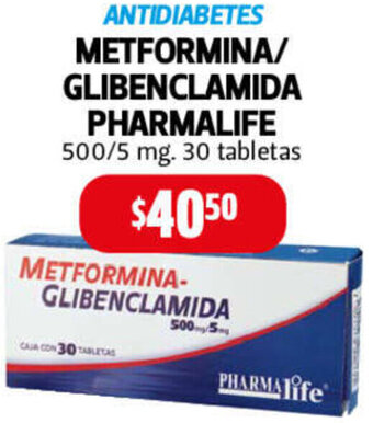 Farmacias Guadalajara Antidiabetes Metformina/Glibenclamida Pharmalife 500/5mg 30 Tabletas oferta