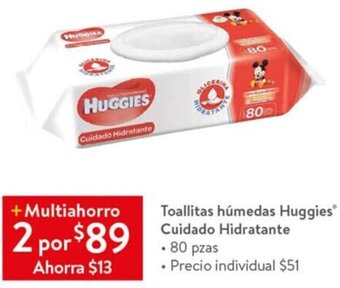 Walmart Toallitas Húmedas Huggies Cuidado Hidratante 80 pzas oferta