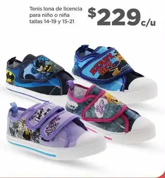 Bodega Aurrerá Tenis lona de licencia para niño o niña tallas 14-19 y 15-21 oferta