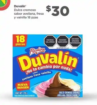 Duvalín dulce cremoso sabor avellana, fresa y vainilla 18 pzas