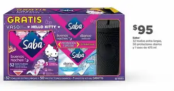 Bodega Aurrerá Saba® 32 toallas extra largas, 50 protectores diarios y 1 vaso de 475 ml oferta