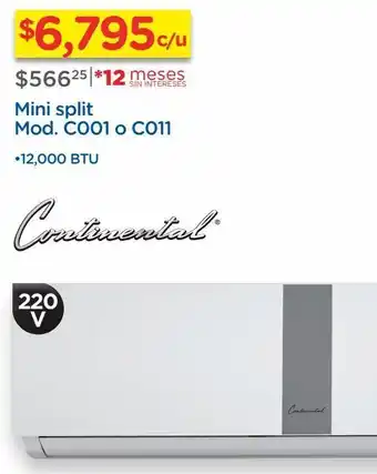 Chedraui Aire acondicionado continental mini split oferta
