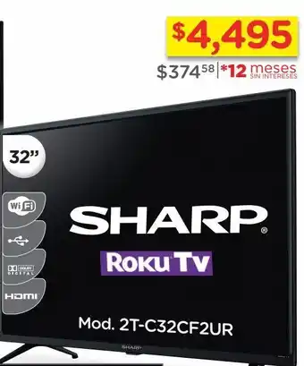 Chedraui Pantalla sharp 32 pulgadas hd smart tv roku 2t-c32cf2ur oferta