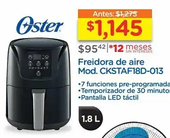 Chedraui Freidora de aire oster digital tamaño compacto ckstaf18d oferta