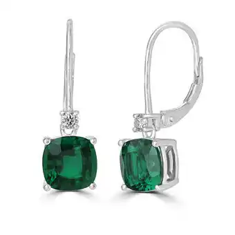 Aretes de Esmeralda Creada con Diamante 0.10ctw, Oro Blanco de 14K