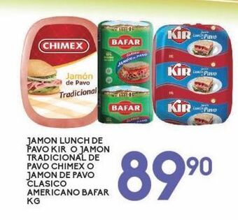 Alsuper Jamón lunch de pavo alpino o jamón cocido de pavo chimex kg oferta
