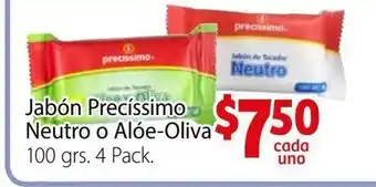 Soriana Híper Jabon Precissimo Neutro o Aloe-Oliva 100 grs 4 Pack oferta