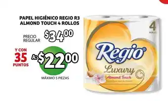 Soriana Híper Papel Higienico Regio R3 Almond Touch 4 Rollos oferta
