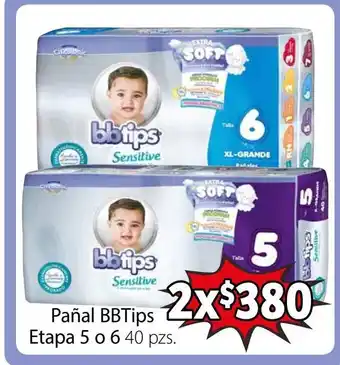Soriana Mercado Pañal BBtips Etapa 5 o 6 40 pzs oferta