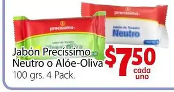 Soriana Mercado Jabon Precissimo Neutro o Aloe-oliva 100 grs 4 Pack oferta