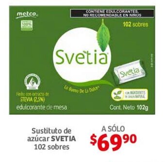 Soriana Híper Sustituto de azucar SVETIA 102 sobres oferta