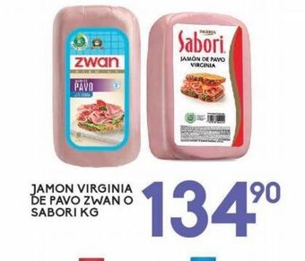 Alsuper Jamón virginia de pavo zwan o sabori kg oferta