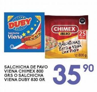 Alsuper Salchicha de pavo viena chimex 800g o salchicha viena duby 830g oferta