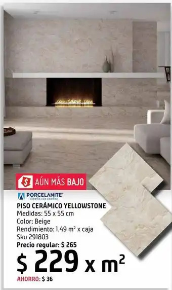 Sodimac Homecenter Piso cerámico yellowstone fd beige 55x55 cm x m2 oferta