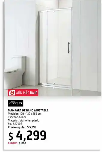 Sodimac Homecenter Mampara baño ajustable 6mm 100-120x185cm oferta