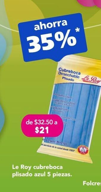 Farmacia San Pablo Le roy cubreboca desechable plisado azul oferta