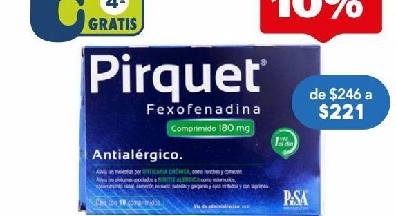 Pirquet 10 Comprimido Caja Clorhidrato De Fexofenadina 180 Mg Oferta En Farmacia San Pablo