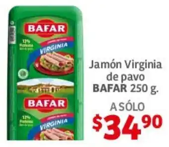 Soriana Híper Jamon Virginia de pavo BAFAR 250g oferta