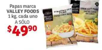 Soriana Híper Papas marca VALLEY FOODS 1kg cada uno oferta