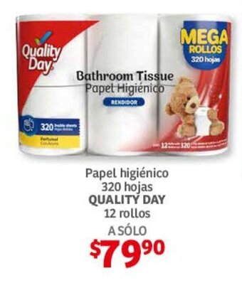 Soriana Híper Papel higienico 320 hojas QUALITY DAY 12 rollos oferta