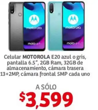 Soriana Híper Celular MOTOROLA E20 azul o gris oferta
