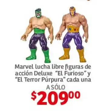 Soriana Híper Marvel lucha libre figuras de accion Deluxe "El Furioso" y "El Terror Purpura" cada una oferta